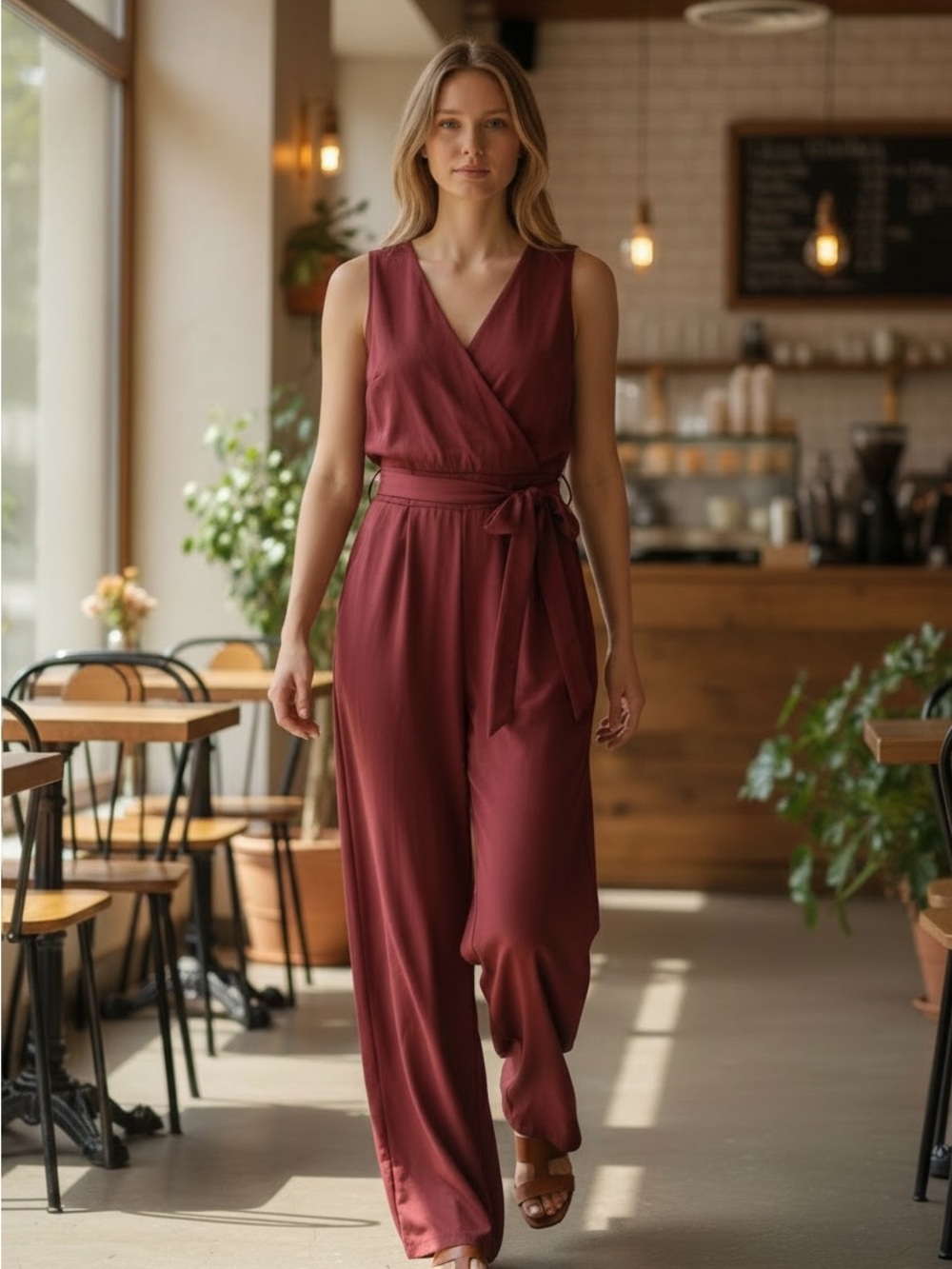 Lulu's Sleeveless Wrap Jumpsuit in Wine